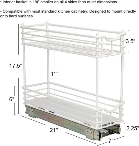 Miniatura 3 de Household Essentials Organizador deslizante de dos niveles de acero blanco con forros de plástico