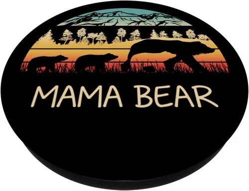Miniatura 2 de Oso de mamá con 3 cubs Pop Socket Retro Montañas Día de la Madre – PopSockets Grip y soporte para teléfonos y tabletas