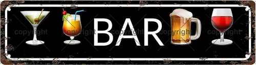 BAR ICON - Letrero de metal para bar, cafetería, garaje, cueva, habitación, pared, baño, granja, jardín, porche, decoración de patio, 16 x 4 pulgadas