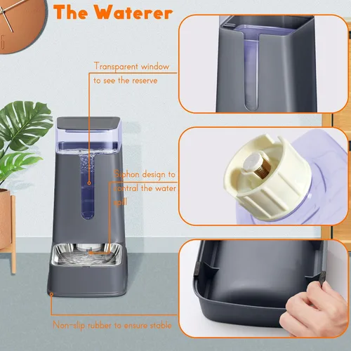 Miniatura 4 de Dispensador de comida para gatos y dispensador de agua para gatos con cuencos de acero inoxidable, alimentador por gravedad para perros pequeños