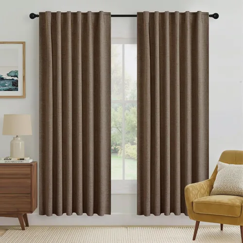 Miniatura 59 de RYB HOME Cortinas cortas opacas 100% marrones, 45 pulgadas de largo, 52 pulgadas de ancho, bloqueo de luz y aislamiento térmico para cocina