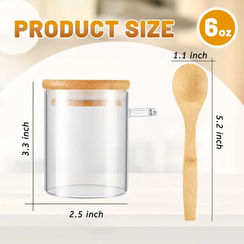 Miniatura 2 de Tessco for you Paquete de 6 tarros de vidrio para especias de 6 onzas con tapas de bambú y cucharas de madera, recipientes de almacenamiento