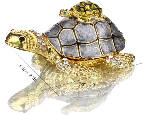 Miniatura 2 de YU FENG Figuras de tortugas marinas coleccionables con bisutería, cajas de joyería con bisagras pintadas a mano esmaltadas de tortuga para mujeres