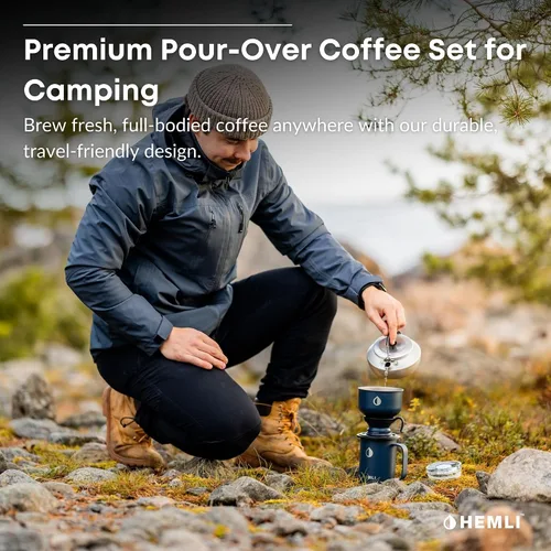 Miniatura 5 de Juego de Cafetera para Verter de Campamento – Taza con Aislamiento al Vacío con Tapa a Prueba de Fugas, Filtro Micro de Acero Inoxidable, Acabado
