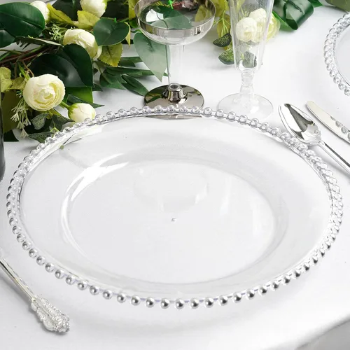 Miniatura 16 de Efavormart - Paquete de 10 platos de postre de plástico transparente rubor con borde de cuentas, platos redondos desechables para ensalada, 8