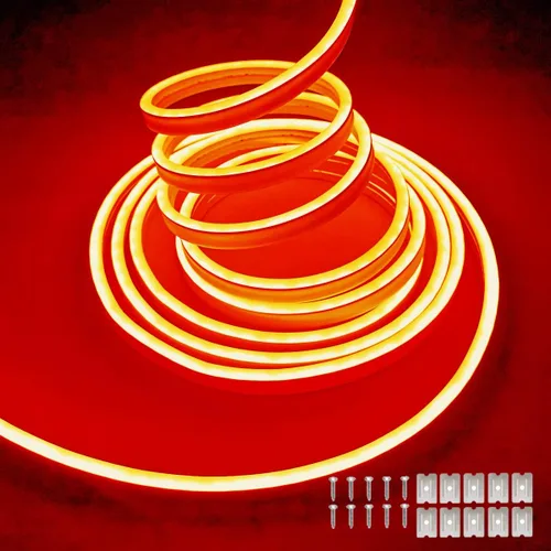 Miniatura 17 de dobestyou - Tira de luces LED de neón naranja - 16.4 pies (5 m) 12 V CC, 600 LED SMD2835, impermeable, flexible, luz de cuerda para decoración