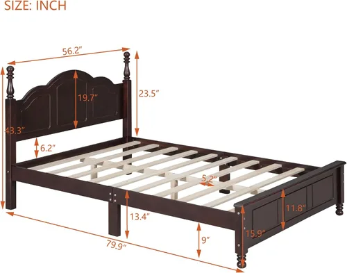 Miniatura 2 de MERITLINE Base de cama de plataforma de tamaño matrimonial con cabecero, base de madera maciza con soporte de listones de madera, no necesita