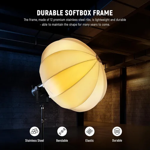Miniatura 4 de NEEWER Softbox de linterna de 20"/50cm, Difusor de luz de liberación rápida de 360° con montaje Bowens de aleación de nylon ligera para luces
