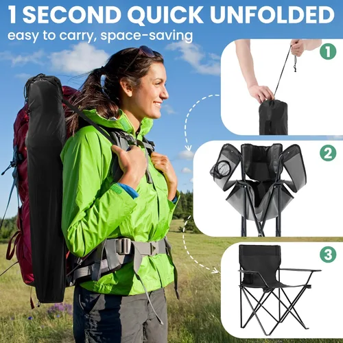 Miniatura 5 de Paquete de 2 sillas plegables de camping con soporte para tazas, sillas plegables portátiles de césped de 300 libras para adultos, sillas de playa