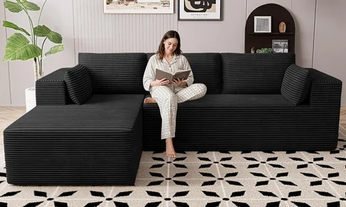 Miniatura 12 de Sofás seccionales sin hueso de 106 pulgadas para sala de estar, sofá modular en forma de U con asiento profundo, otomana extraíble, sofá de 4 plazas