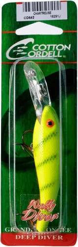 Miniatura 2 de Cotton Cordell Wally Diver Walleye Crankbait Señuelo de pesca Gancho Chartreuse