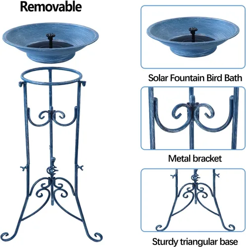 Miniatura 6 de Fuente Solar para Pájaros para Exterior, Juego de Combo de Fuente Solar y Baño de Pájaros con Soporte de Metal y Burbujeador, Baños Solares