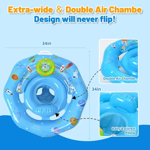 Miniatura 4 de Flotador de piscina para bebé con toldo, flotador inflable para bebé con protección solar UPF50+, flotador de piscina infantil con consola