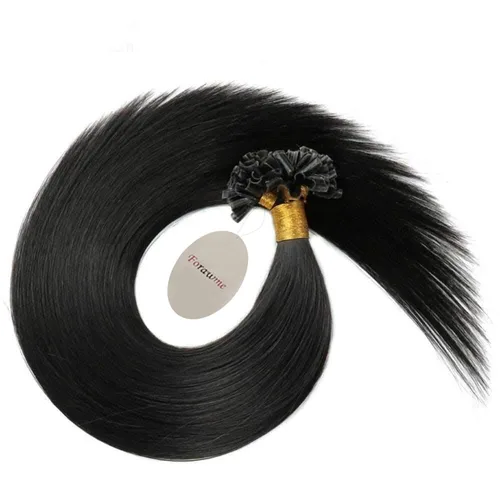 Extensiones de cabello con punta de queratina para uñas, extensión de cabello lacio con punta en U, extensiones de cabello humano Remy 100,