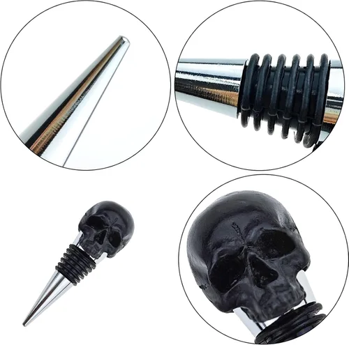 Miniatura 3 de Tapón de vino con diseño de calavera negra con lazo sellado de goma, accesorios de regalo para bar, boda, banquete, fiesta, vino, champán, amantes