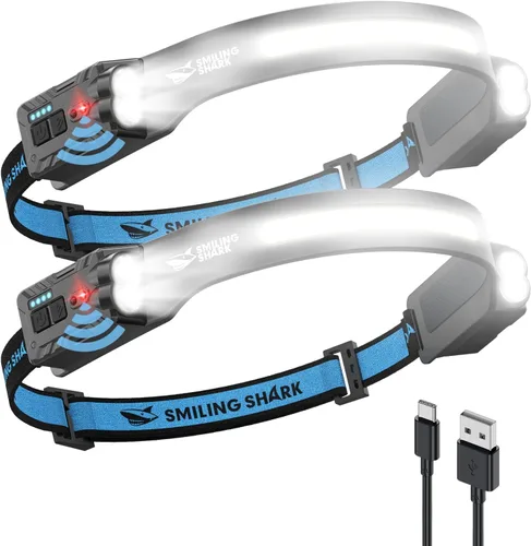 Miniatura 8 de Smiling Shark TD-0123-S - Linterna frontal ultrabrillante de 2400 mAh, recargable con sensor de movimiento manos libres, lámpara de cabeza LED
