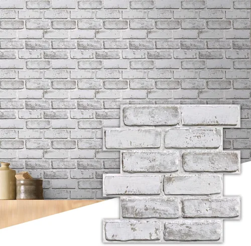 Miniatura 19 de Commomy 10 piezas de paneles de pared de ladrillo sintético 3D de 11.8"X11.8", azulejos de ladrillo de PVC de tamaño pequeño para despegar y pegar