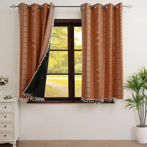 Miniatura 18 de ColorBird Cortinas Opacas Amarillas Bohemias 2 Paneles 84 Pulgadas de Largo Aislamiento Térmico Bohemio Azteca Tratamiento de Ventana Estampadas