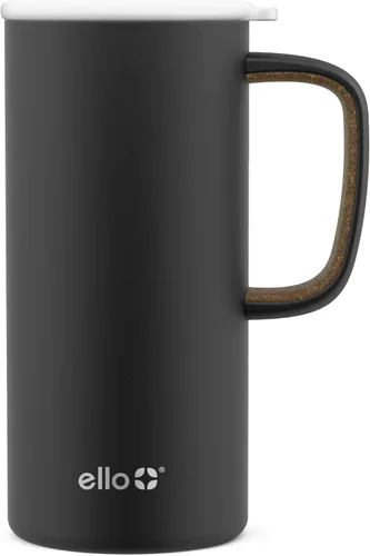 Ello Campy - Taza de viaje de acero inoxidable de 18 onzas con asa y tapa a prueba de fugas | Taza de café con aislamiento al vacío para bebidas