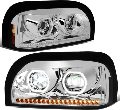 Miniatura 14 de DNA MOTORING - HL-HAY-015-CH Par de faros delanteros LED de halo dual DRL con señal de giro, haz alto/bajo, proyector compatible con Freightliner M2