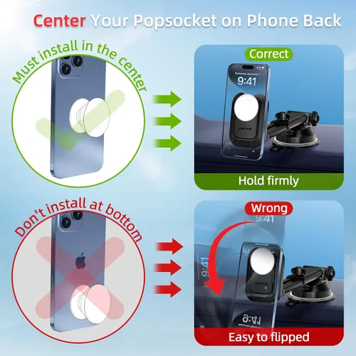 Miniatura 4 de pop-tech Soporte de teléfono de automóvil para Pop Socket: soporte de teléfono celular con ventosa para ventana de parabrisas de salpicadero