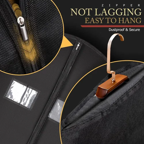 Miniatura 6 de Hleelomi Paquete de 5 bolsas de traje de 40 pulgadas para viajes y almacenamiento, bolsas de ropa para colgar ropa con cremallera y ventana Negro