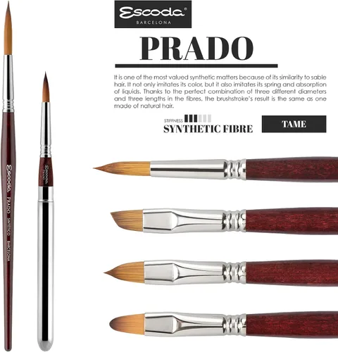 Miniatura 4 de Speedball Art Products Escoda Prado Series Artista Acuarela y Acrílico Cepillo de pintura Filbert de mango corto, tamaño 0, Sable sintético