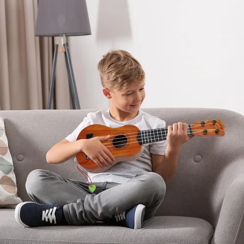 Miniatura 9 de Raimy Guitarra ukelele de 17 pulgadas para niños, 4 cuerdas, mini guitarra para niños, instrumentos musicales, juguetes educativos con púas