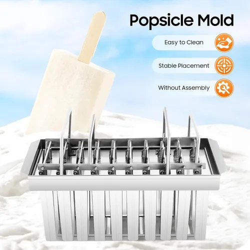 Miniatura 2 de Kit de moldes de paletas de hielo de acero inoxidable, moldes de acero inoxidable, soporte para palitos de helado de paletas de hielo + cepillo