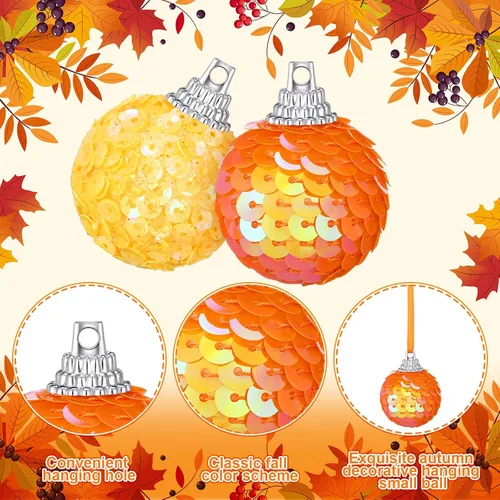 Miniatura 3 de Sotiff 24 piezas de adornos de mini árbol de calabaza, adornos de Navidad colgantes de Navidad, bolas de espuma con purpurina, envueltas en tela