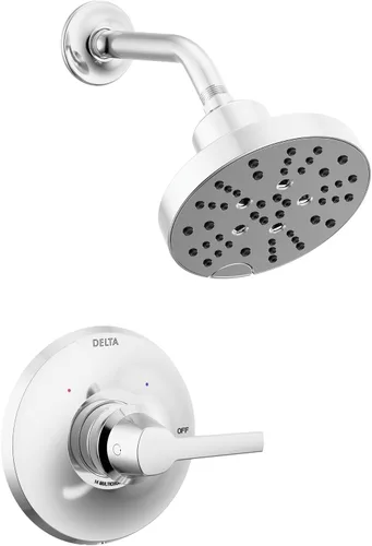 Delta Faucet Galeon Serie 14 Grifo de ducha cromado de una sola manija con cabezal de ducha H2Okinetic, juego de grifo de ducha, kit de molduras de