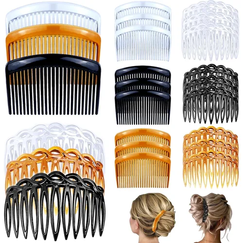 Juego de 24 peines laterales para el cabello, estilo francés, de plástico ligero, 11/25 dientes, accesorios para el cabello para mujeres y niñas