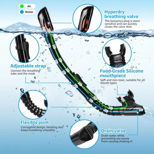 Miniatura 2 de Equipo de esnórquel para adultos, máscara de esnórquel para adultos, conjunto de máscara de buceo de visión amplia, antifugas y antivaho con lente