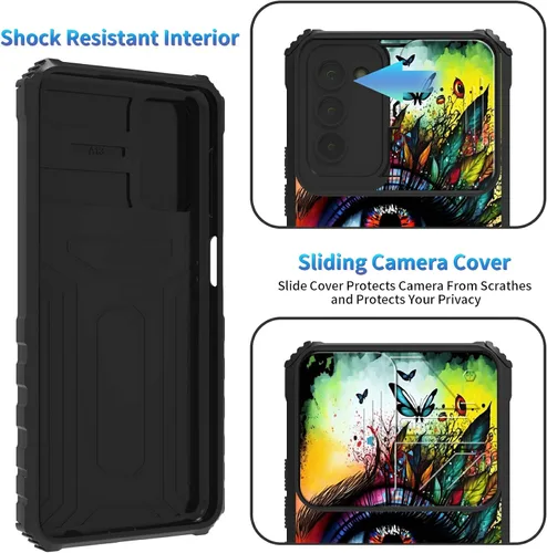 Miniatura 596 de Funda para Samsung Galaxy S22 Ultra 5G, Galaxy S22 Ultra con cubierta de cámara deslizante, funda resistente de doble capa con función atril Black