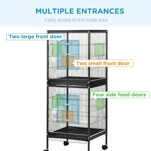 Miniatura 4 de PawHut Jaula grande para pájaros con 1.7 pies de ancho para envergadura, pajarero para interiores con diseño de varias puertas, apto para canario