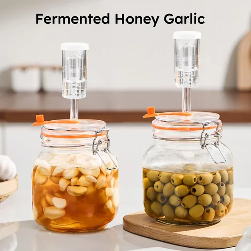 Miniatura 4 de Jillmo Tarro de fermentación de 1 litro, kit de fermentación de vidrio cuadrado con peso para hacer chucrut, salsa picante, hidromiel, sidra y más