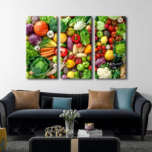 Miniatura 2 de Arte de pared con frutas y verduras, surtido de frutas y verduras frescas, lienzo, pósteres de pintura de frutas y verduras, decoración de pared, 3