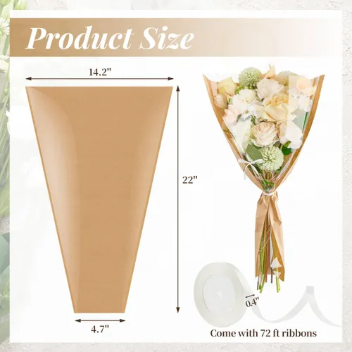 Miniatura 2 de Mauproy Paquete de 50 bolsas de flores para ramos de flores, papel de regalo de flores, fundas de papel kraft con cintas para graduación