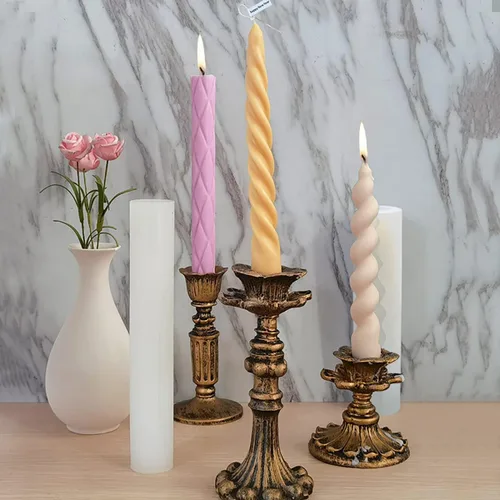 Miniatura 4 de Paquete de 2 moldes de vela en espiral retorcida - Molde de silicona cilíndrico para decoración de pasteles, forma redonda, jabón, flores, fondant