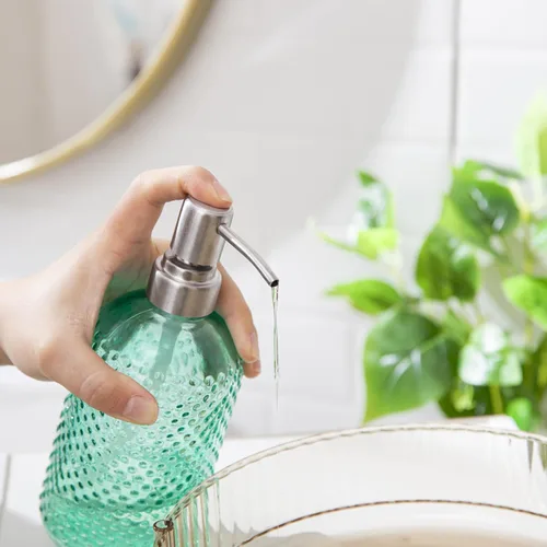 Miniatura 5 de HBlife Paquete de 2 dispensadores de jabón de vidrio de 16 onzas con bomba de acero inoxidable, dispensador de loción recargable para cocina y baño