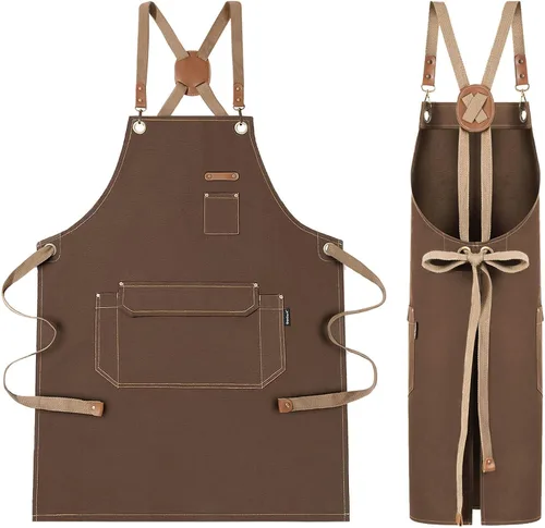 Miniatura 12 de Delantal de chef con correas cruzadas en la espalda para hombres y mujeres, delantal de lona de algodón para pintura de artistas, cocina