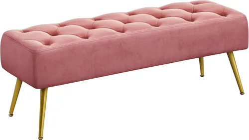 Yaheetech Banco Otomano Moderno de Terciopelo Banco Tapizado Reposapiés para Sala de Estar con Patas de Metal Dorado y Asiento Acolchado Rosa
