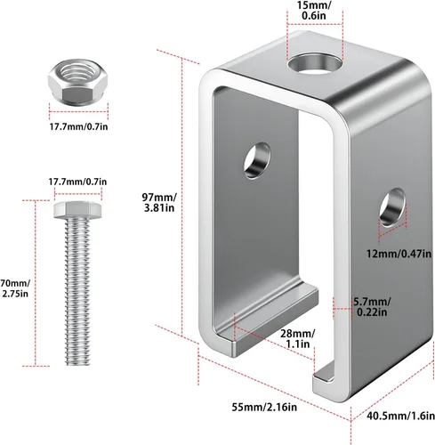 Miniatura 2 de Paquete de 6 soportes de suspensión de carril de canal para canal de puntal UNISTRUT, soporte intermedio de 1-5/8 para todos los carriles de carrito