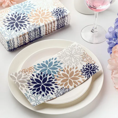 Miniatura 3 de Karenhi 200 Piezas Toallas de Papel de Mano Florales de 2 Capas de Flores de Dalia para Invitados, Servilletas de Papel de Primavera para Baño