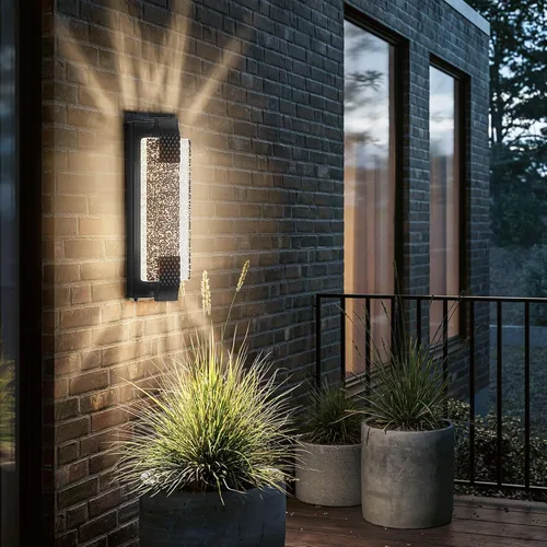 camuucci Luz para exteriores del anochecer al amanecer, luces LED de porche de 15.7 pulgadas para exteriores, impermeable, moderno, soporte de pared