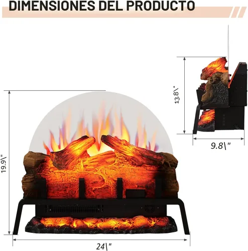 Miniatura 4 de PuraFlame Chimenea eléctrica de pie de 24" con juego de leña, inserto, calentador de 750W/1500W, 6 colores de llama con 5 niveles de brillo, sonido