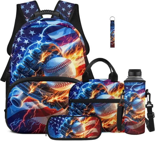Miniatura 13 de Bulopur Eagle American Flag Print Kids Backpack Boys Elementary School 17 Inch Bookbag With Lunch Bag Water Bottle Holder Keychain Pencil Case 5