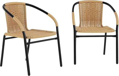 Flash Furniture Lila Paquete de 2 Sillas Apilables de Ratán Beige para Restaurante Interior-Exterior