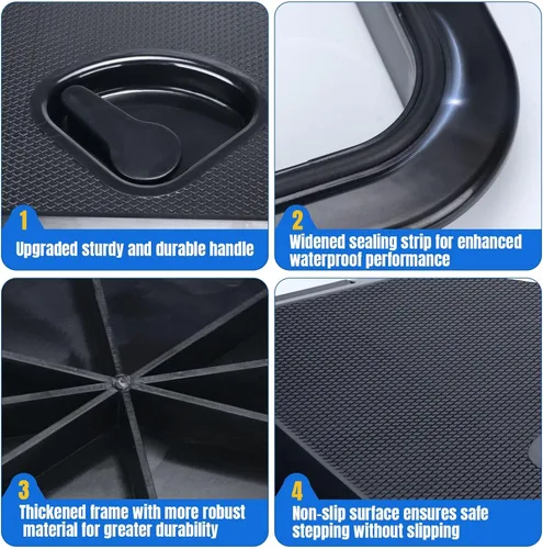 Miniatura 3 de smartmarine 24"x14" Marine Boat Deck Hatch Cover,Boat Access Hatch & Lid, 2pcs Hatch Handles Lock.Black/White Negro