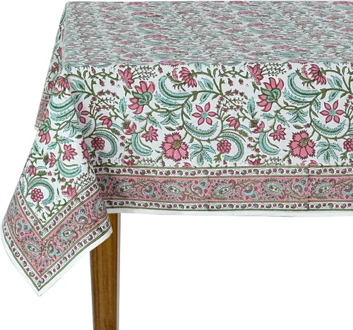 Miniatura 50 de Ridhi Mantel rectangular de algodón con estampado de bloque a mano amarillo mostaza, 102 x 48 pulgadas, reutilizable, decorativo para uso diario